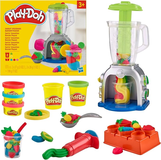 Play-Doh Smoothie Mixer Playset with manual blender, 5 cans of non-toxic modeling compound, 2 cups, and smoothie molds