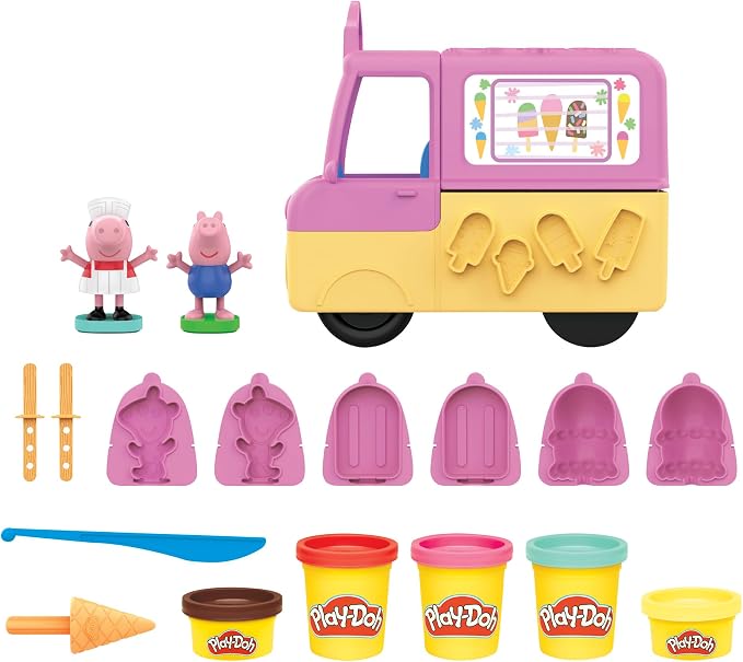 Play-Doh Peppa's Ice Cream Playset with Ice Cream Truck Peppa and George Figures and 5 Non-Toxic Cans