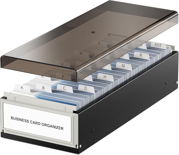 Business Card Organizer Box with A–Z Tabs – Desk Business Card Holder & Storage Case