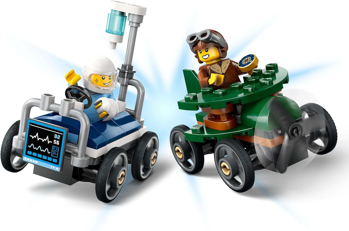 LEGO City Aeroplane vs. Hospital Bed Race Car Pack Toy - Soapbox Car Toys for 5+ Year Old Boys & Girls - Fun Gifts for Birthdays & Holidays - Building Set Includes 2 Minifigures - 60459