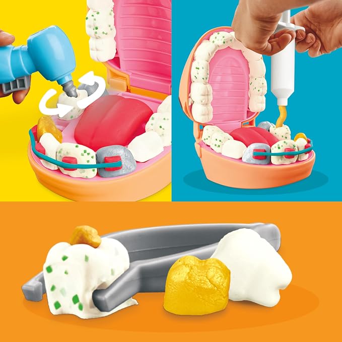 Play-Doh Drill 'n Fill Dentist Toy for Kids 3 Years and Up with 8 Modeling Compound Cans, Non-Toxic, Assorted Colors