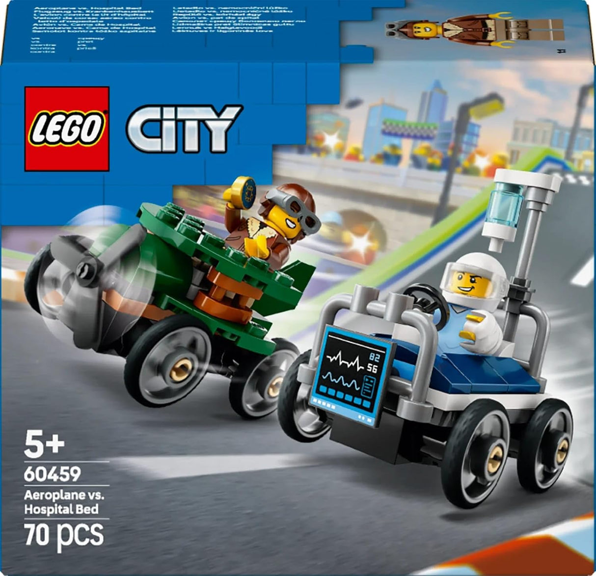 LEGO City Aeroplane vs. Hospital Bed Race Car Pack Toy - Soapbox Car Toys for 5+ Year Old Boys & Girls - Fun Gifts for Birthdays & Holidays - Building Set Includes 2 Minifigures - 60459