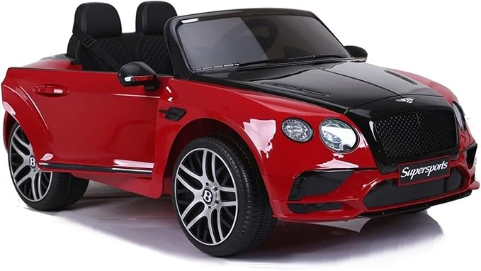 DERAK Ride On Bentley SuperSports Electric Car – 2 Seater 12V with EVA Leather Seat (Painted Red Black)