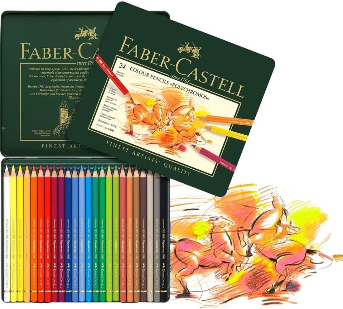 Faber-Castell Polychromos Artists Color Pencils 24 In A Flat Metal Tin