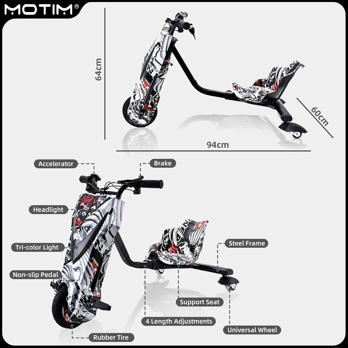 Pro Ride Drift Scooter 36V White