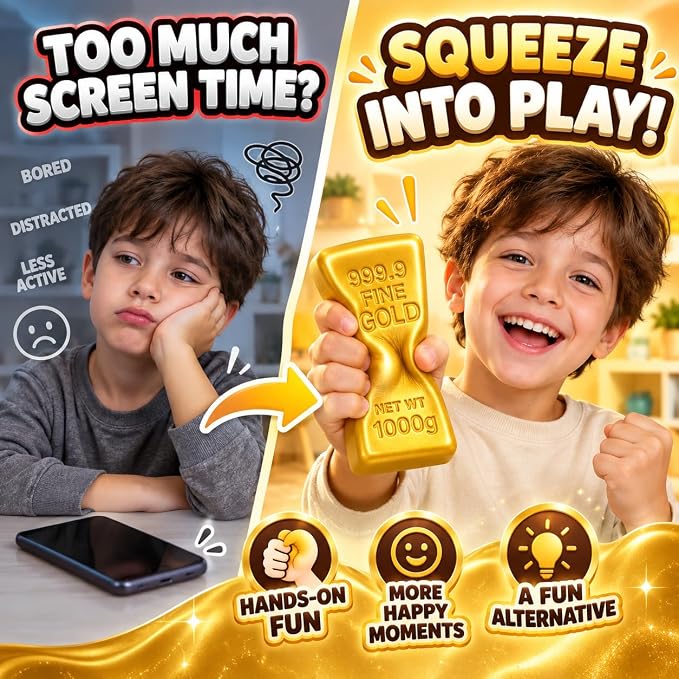 TOY GARDEN Gold Bar Squishy Toy Slow Rising Soft Squeeze Fidget 13 x 6 x 2.9 cm