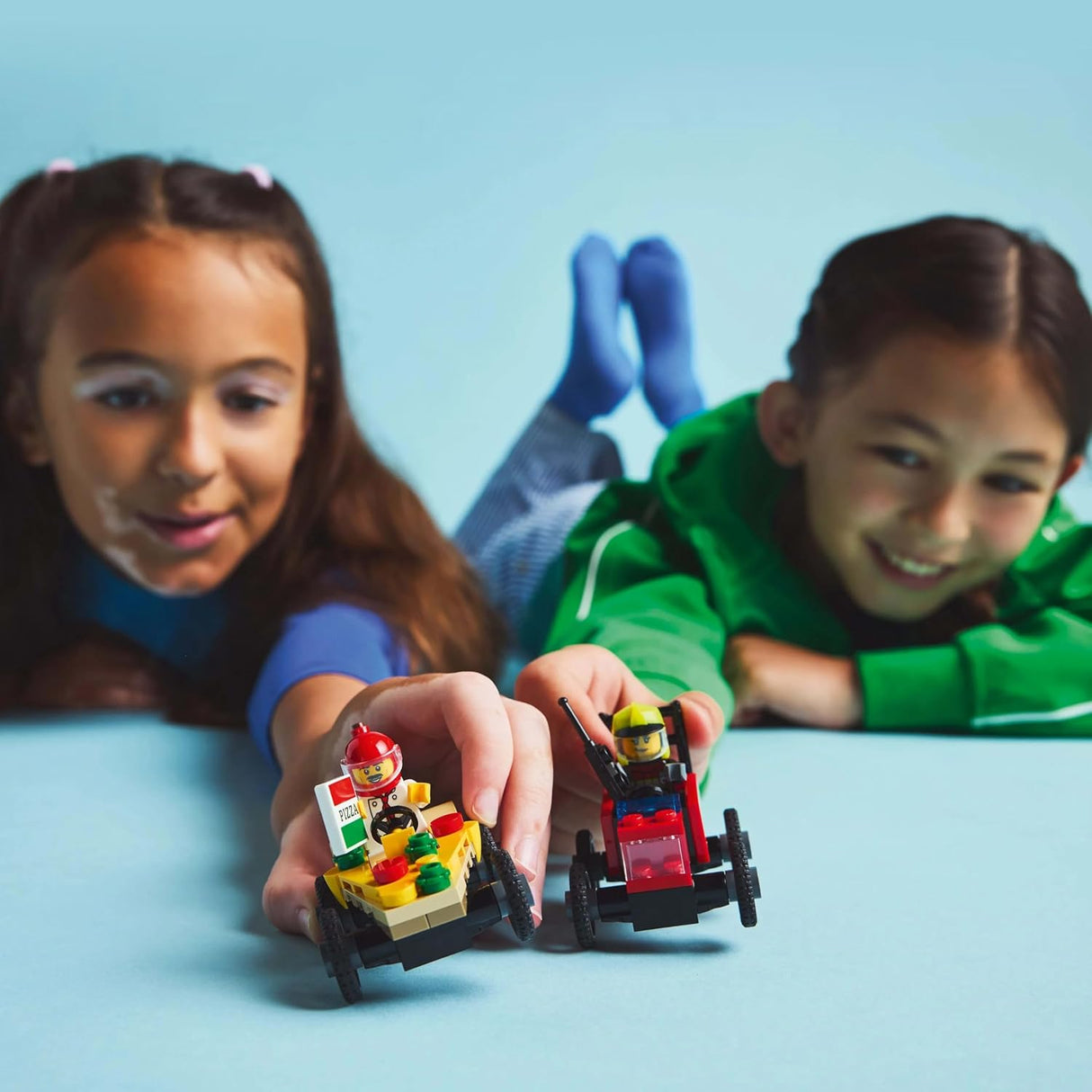 LEGO City Pizza vs. Fire Truck Race Car Pack Toy - Soapbox Car Toys for 5+ Year Old Boys & Girls - Fun Holiday or Birthday Gifts - Vehicle Set Includes 2 Minifigures - 60458