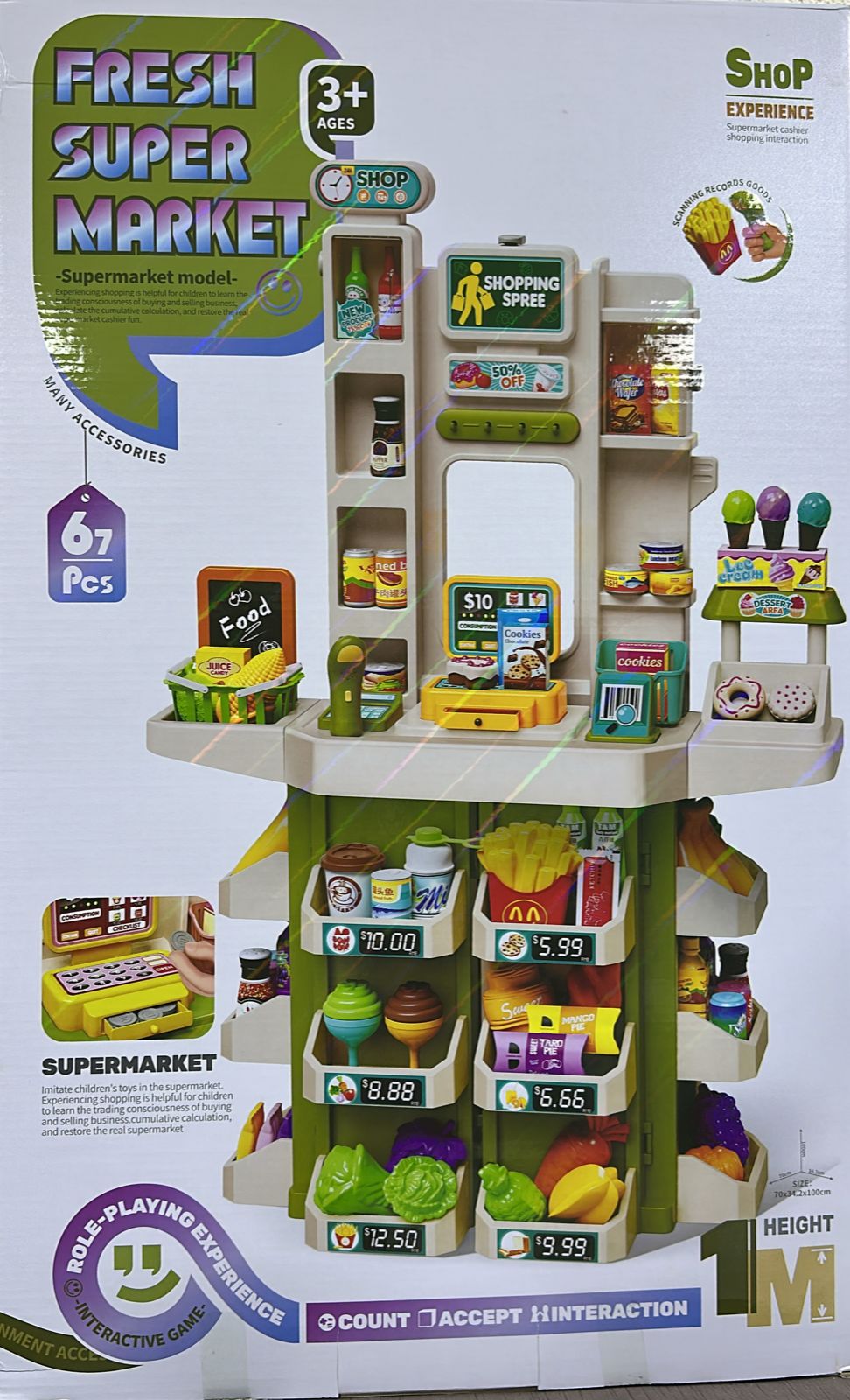Fresh Super Market Pretend Play Set – 67 PCS Grocery Store Playset for Kids