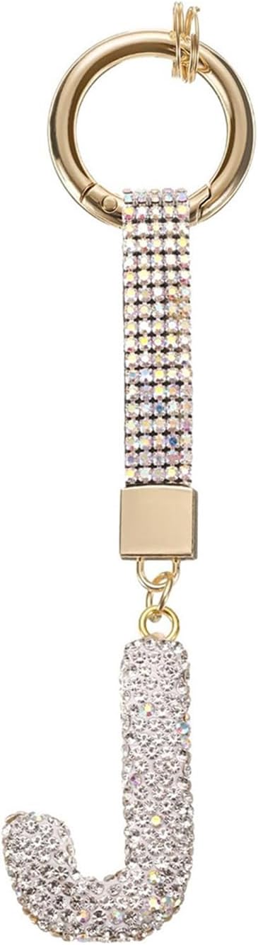 White Rhinestone Letter J Keychain