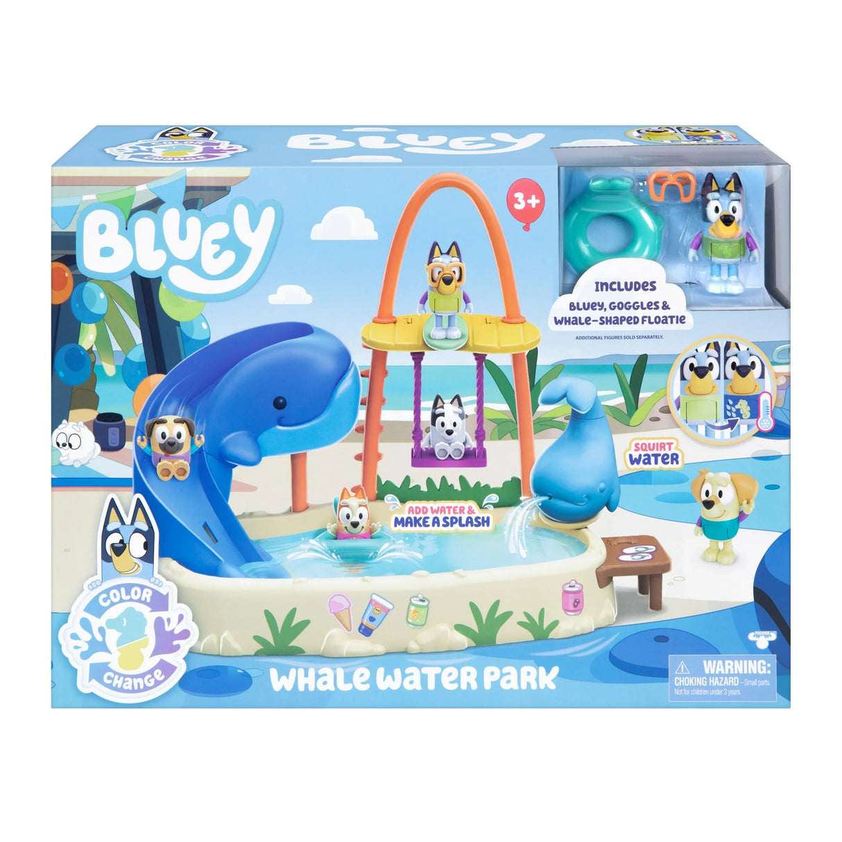 Bluey Whale Water Park Playset Slide Down the Whale Slide Includes Color-Change Bluey Figure