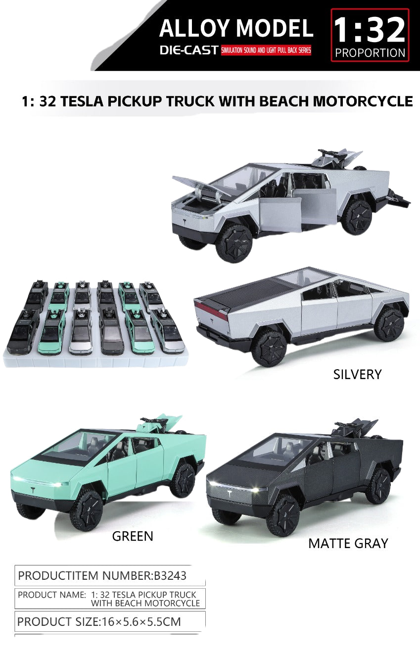 Tesla Cybertruck + Quad Bike 1:32 (Assorted colors, sold as single)