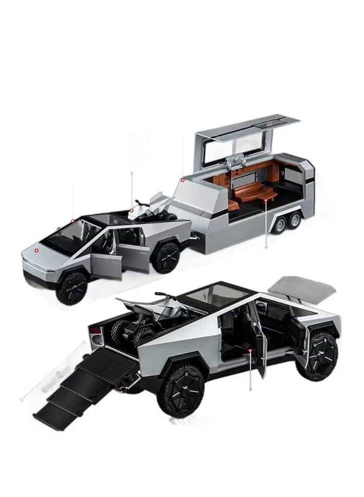 Tesla Cybertruck + Trailer & Quad 1:32 (assorted colors, sold as single)