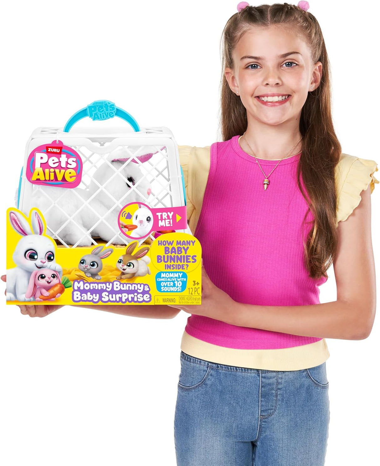 Pets Alive Mama Bunny Surprise - Electronic Hopping Bunny Plush with 2-4 Hiding Babies and 10+ Cute Sounds - Pink