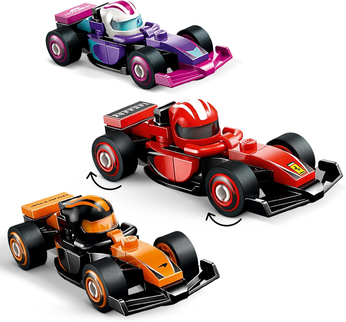 LEGO Minifigures F1 Collectible Race Cars Toys - Get 1 of 12 Mini Car Models with Drivers Helmets & Moving Wheels - Formula 1 Teams incl. Ferrari, Mercedes, McLaren, Red Bull - Mystery Box - 71049