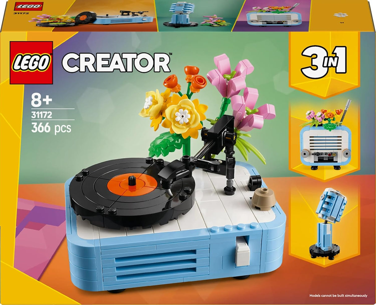LEGO Creator 3in1 Record Player with Flowers Building Toy - Rebuilds Into a Radio Model or Microphone - Music Toys for 8+ Year Old Girls & Boys - Creative Gift Idea - 31172