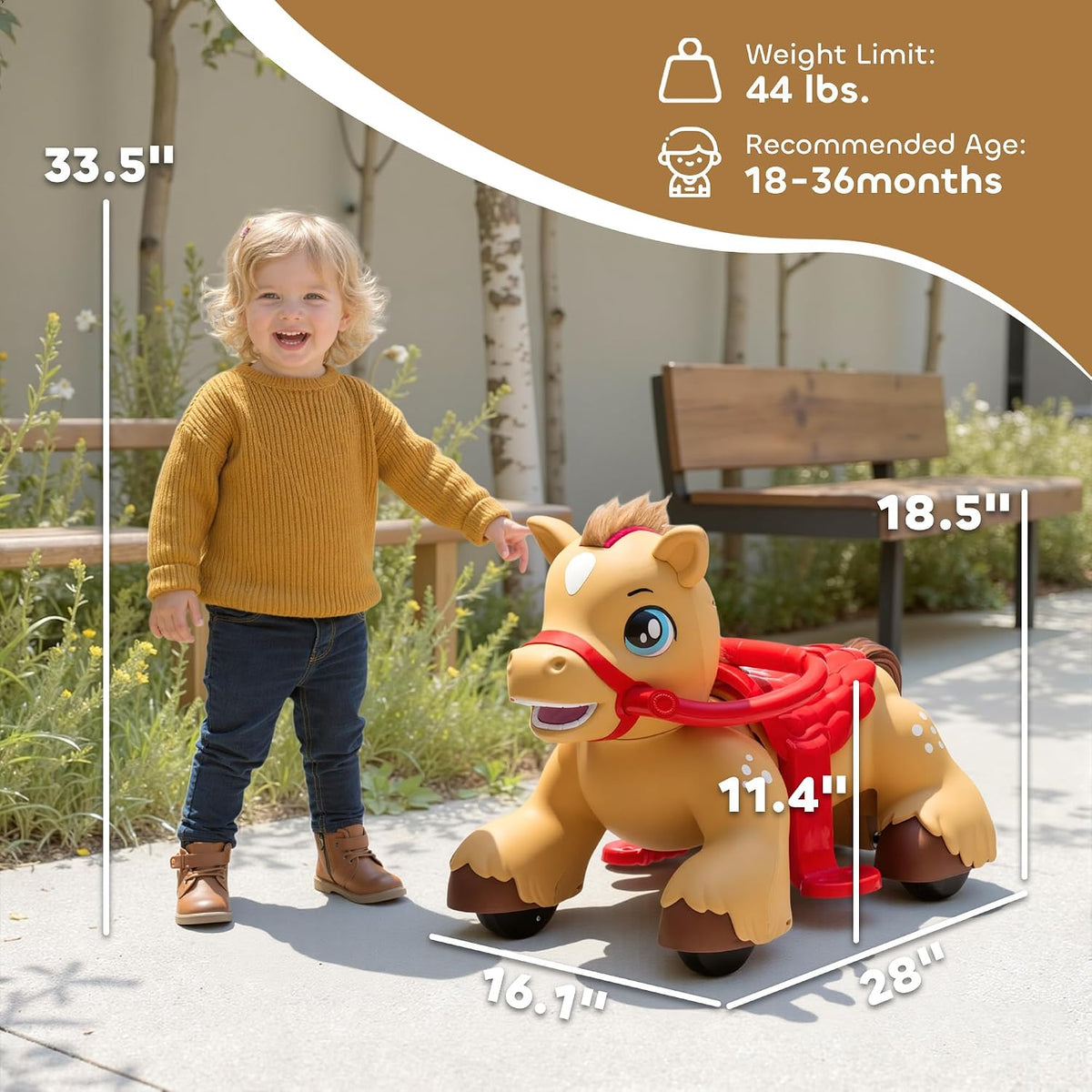 Qaba 12V Battery-Powered Ride-On Horse – Brown, Ages 1.5–3 Years