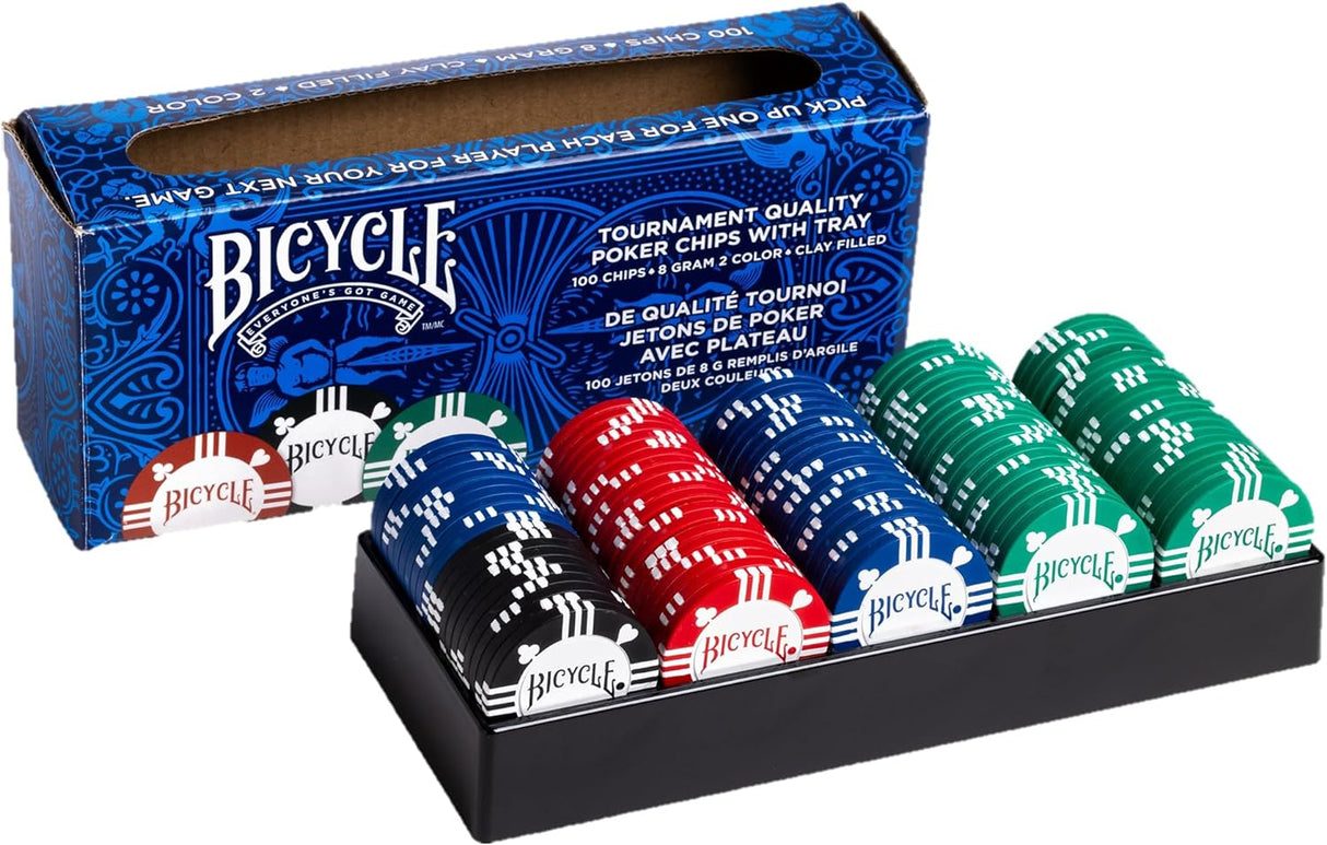 Bicycle Premium Tournament Poker Chips With Tray (100 Chips 8g Clay) - product view 2