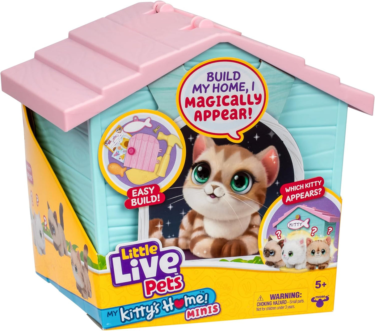 Little Live Pets My Kitty's Home Mini Playset - Mystery Plush Toy, 1 of 3 Kittens to Discover. Build, Decorate and Reveal, 10.3cm/4in Tall Plush, Incl