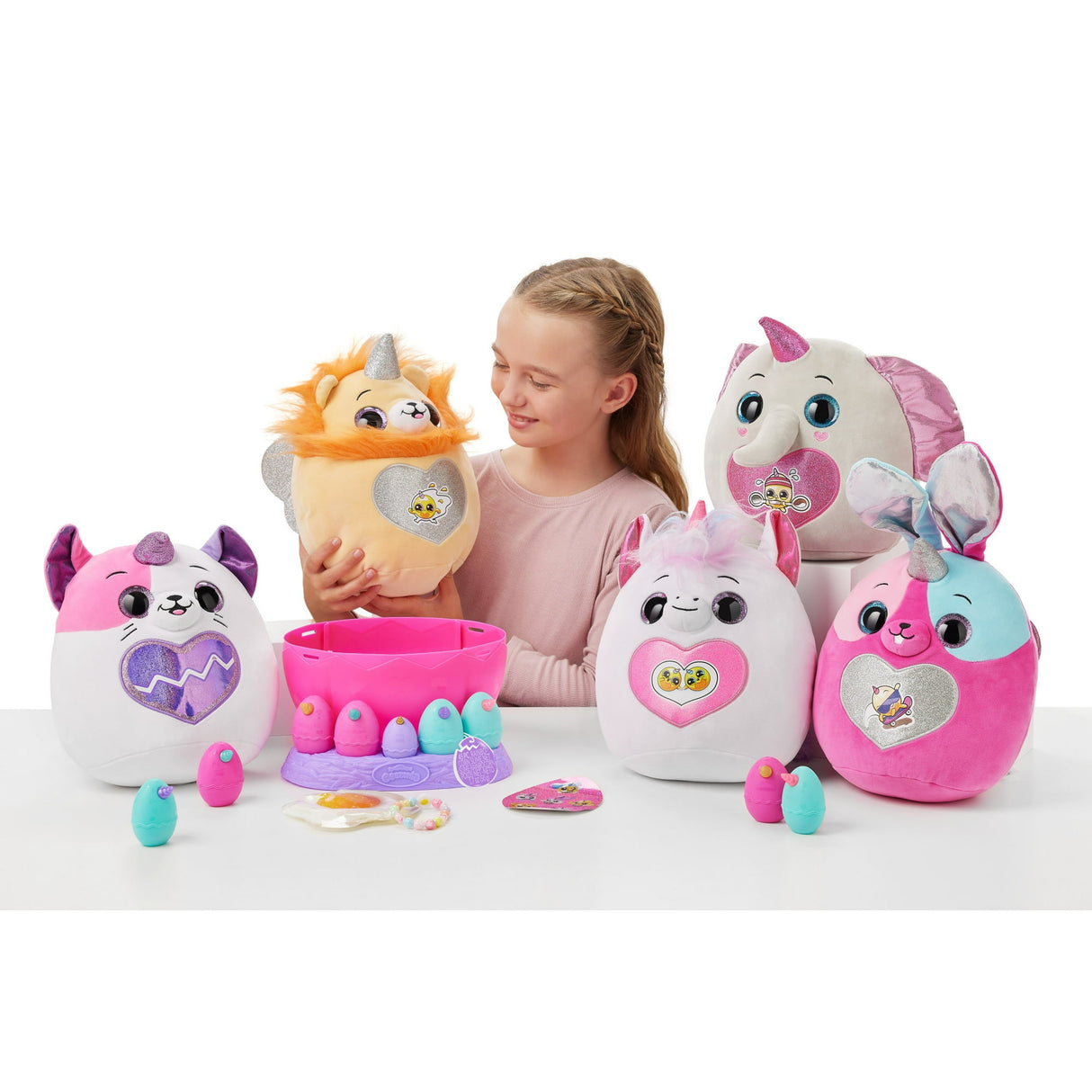 Rainbocorns Eggzania Surprise Mania - Squishy Plush Animal Egg with 20+ Surprises, Yolkies, Slime, and Wearable Accessories - Assorted (Bunny)