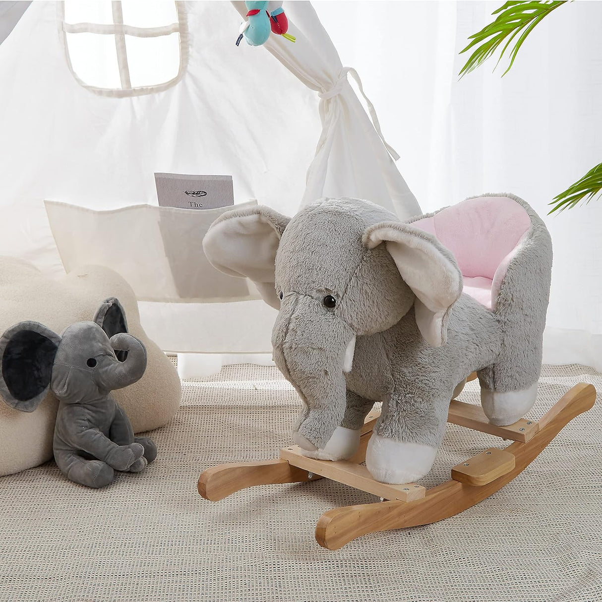 Rocking Horse Wooden Rockers with Seat Elephant Ride