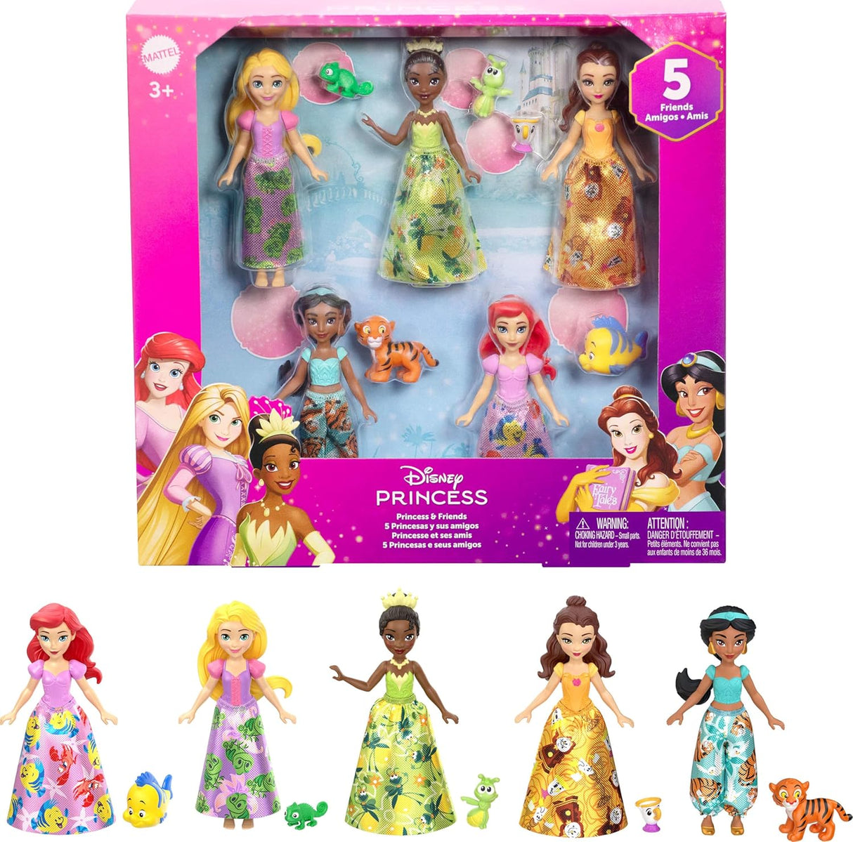 Disney Princess & Friends Set with 5 Small Dolls in Sparkling Outfits & 5 Friend Figures