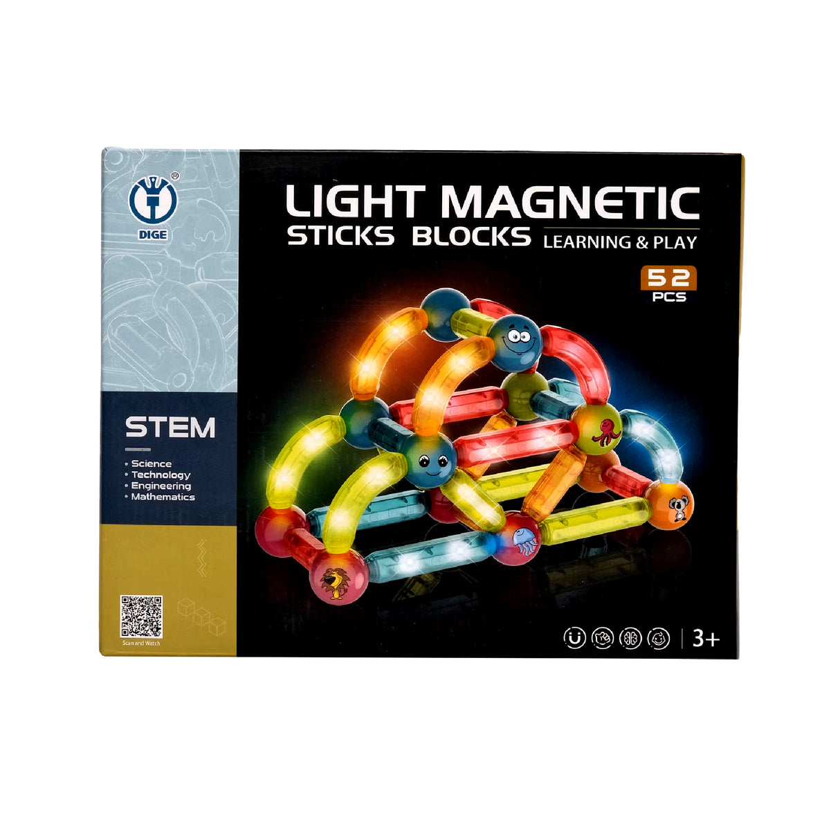 Links to LIGHT MAGNETIC STICKS BLOCKS LEARNING AND PLAY 52 PCS by