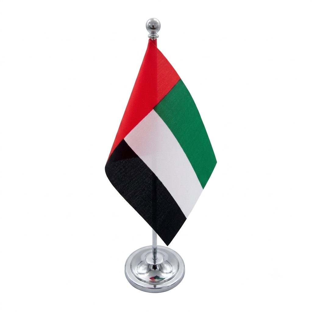 UAE Flag Stand Silver Desktop Flag Holder for Office and Home