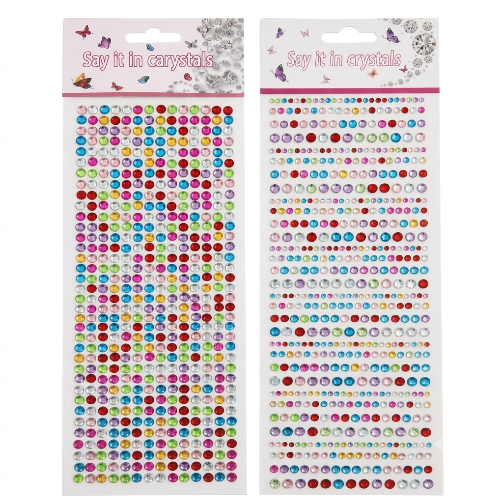 Assorted crystal stickers sheet featuring gemstone-shaped adhesive decorations for DIY crafts