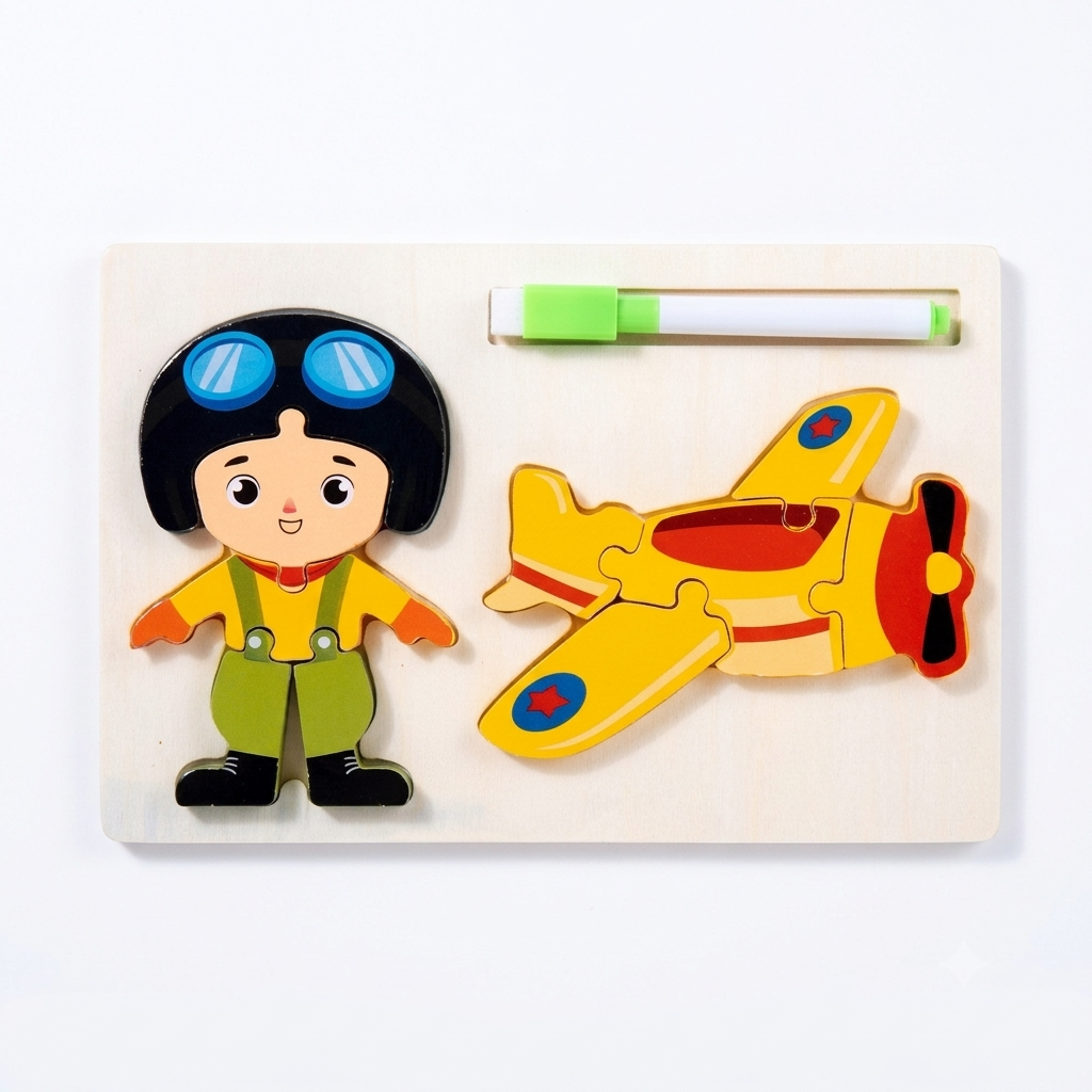 Pilot with Aeroplane Wooden Puzzle Educational Toy for Kids