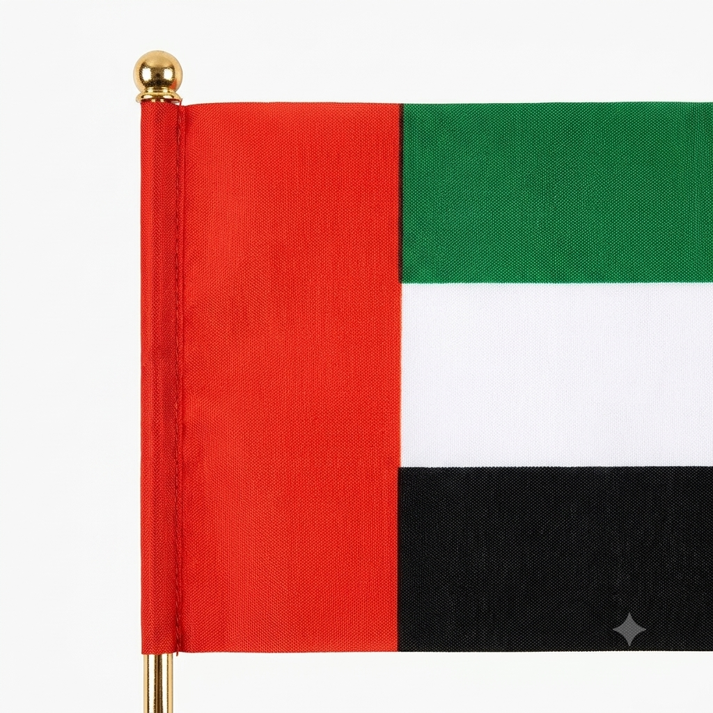 UAE Flag Stand Gold Desktop Flag Holder for Office and Home