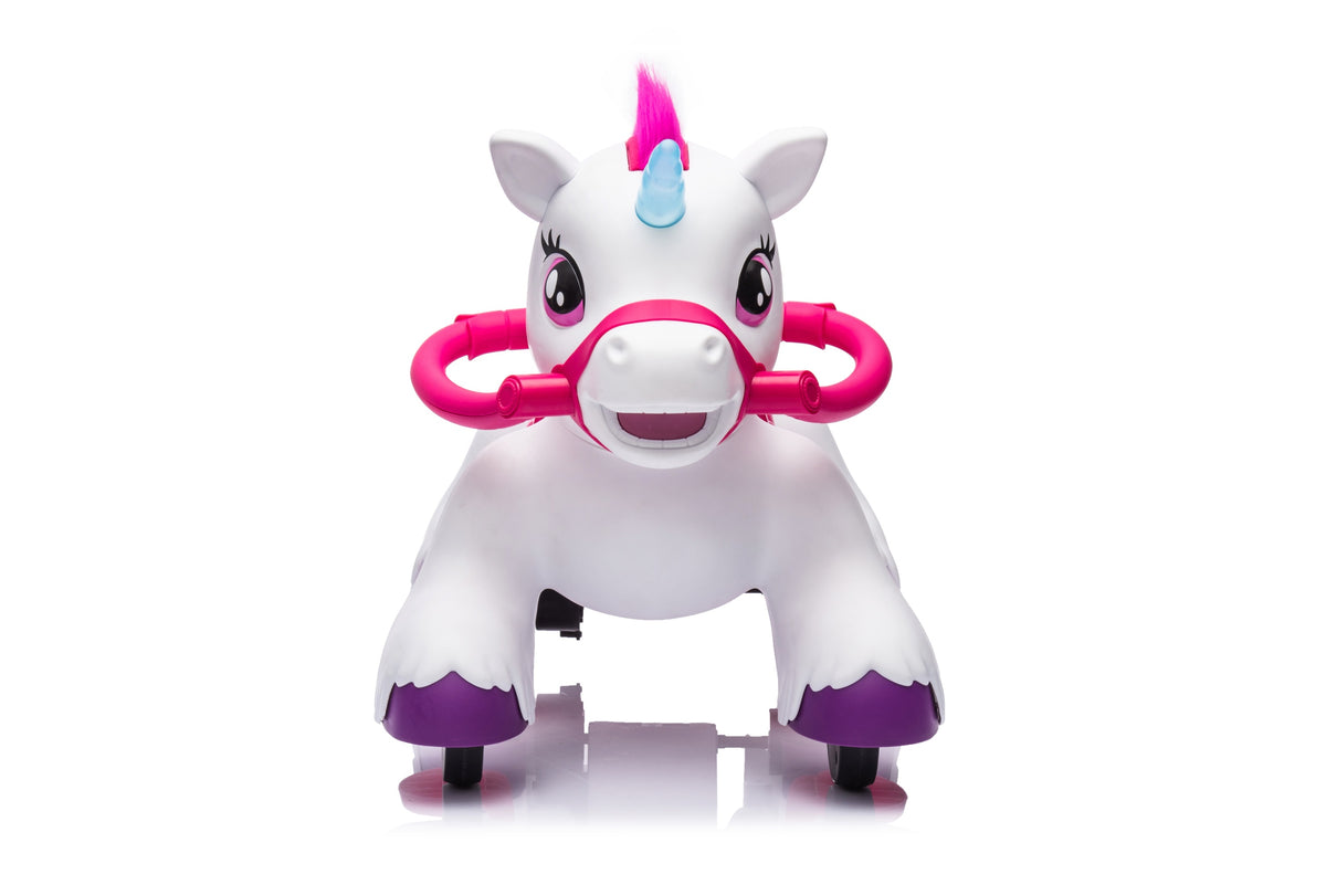 Qaba 12V Battery-Powered Ride-On Horse – White, Ages 1.5–3 Years