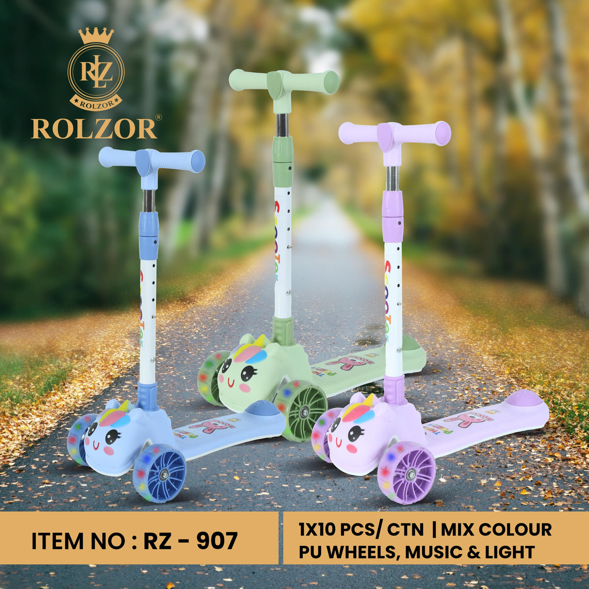Unicorn Scooter With Light And Music (Assorted Colors, Sold As Single)