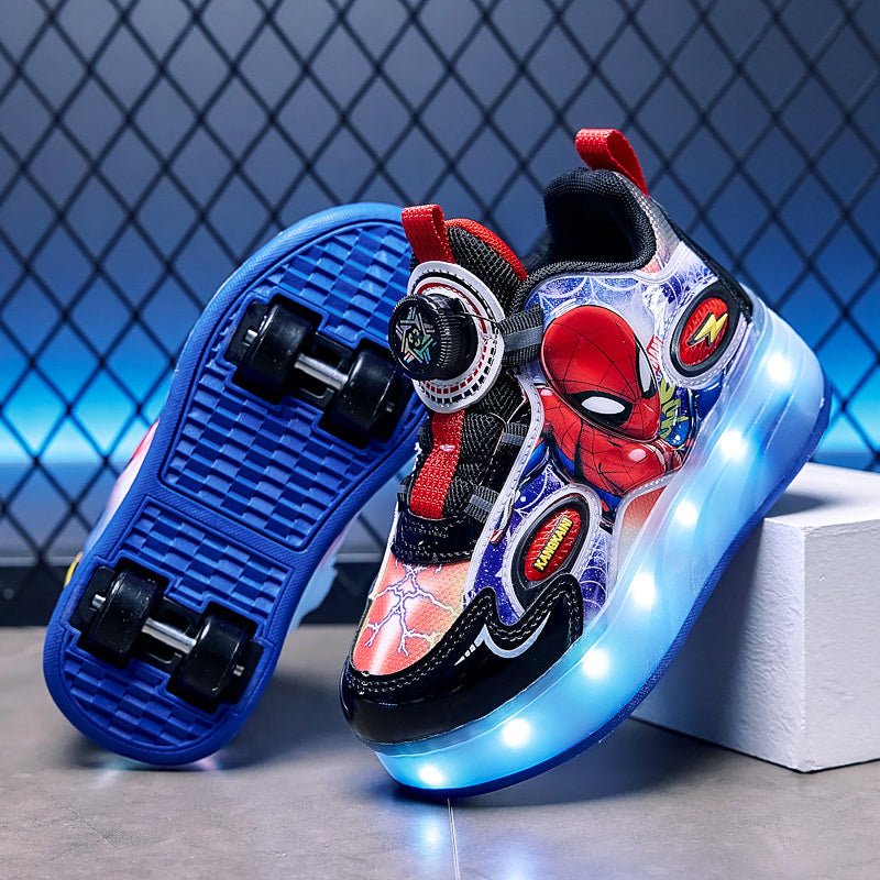 Spider-Man Roller Skate Shoes with LED Lights – Size 28–37