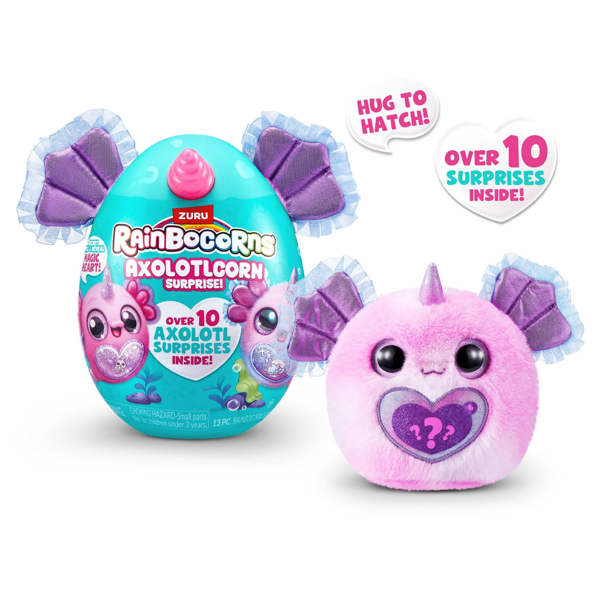 Rainbocorns Axolotlcorn Surprise - Cuddly Axolotl Unicorn Plush Egg with 10 Aquatic-Themed Surprises and Boo-Boocorn - Assorted