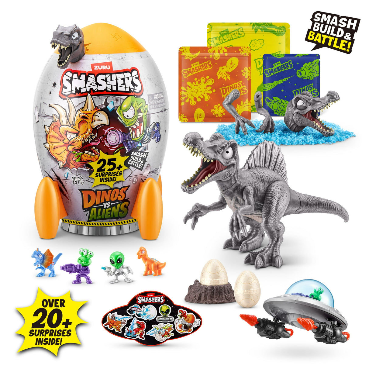 Smashers Dino vs Aliens Rocket Egg - Buildable T-Rex Dino with Slime, Sand, and 20+ Intergalactic Surprises - Assorted