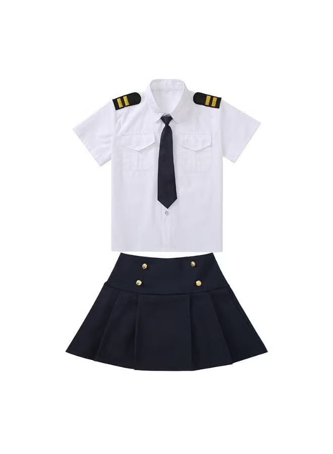 Girl wearing a Dress Up Pilot Costume with airline captain uniform jacket and hat for career day