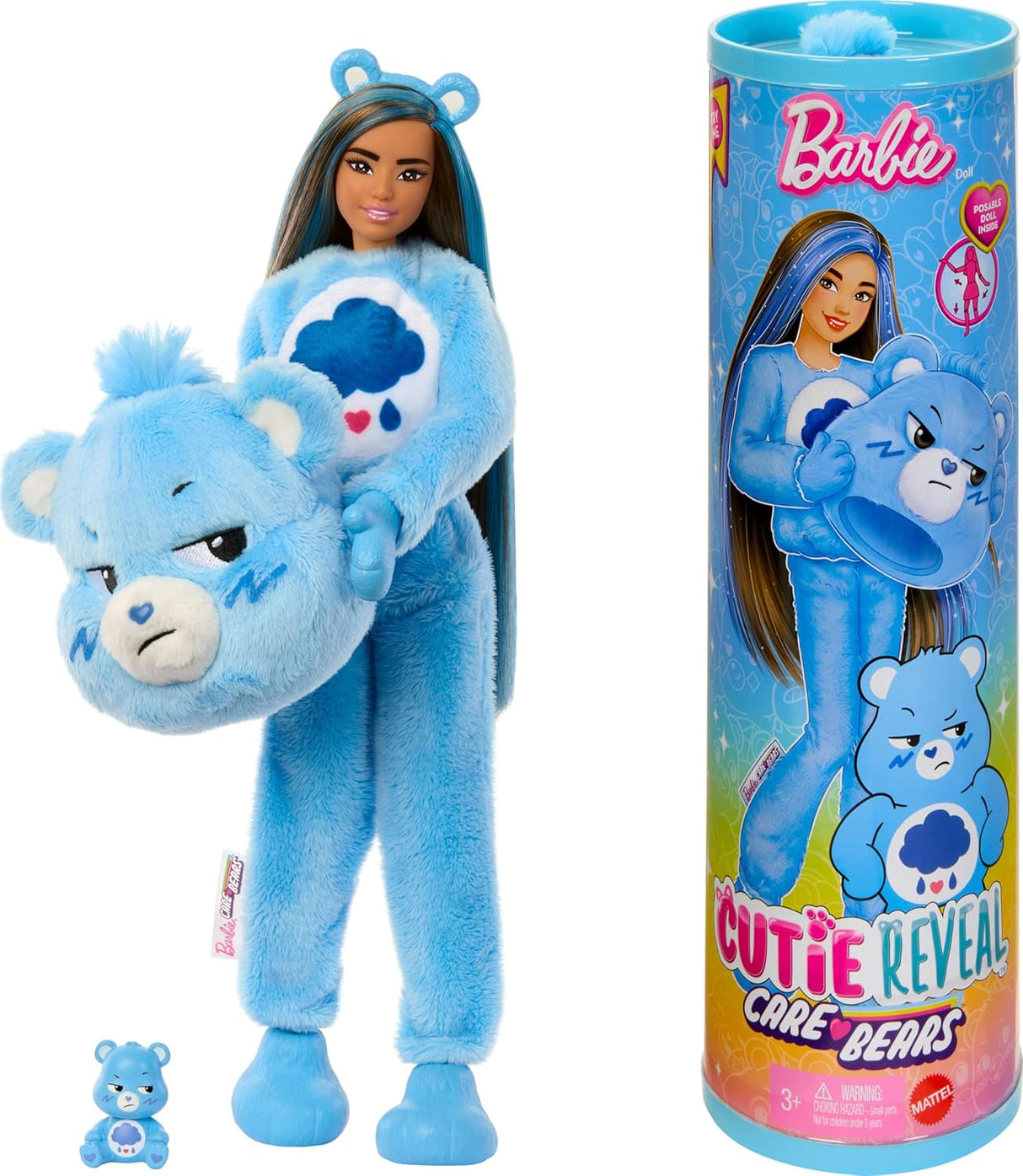 Barbie Cutie Reveal Care Bears Series Grumpy Bear Brunette