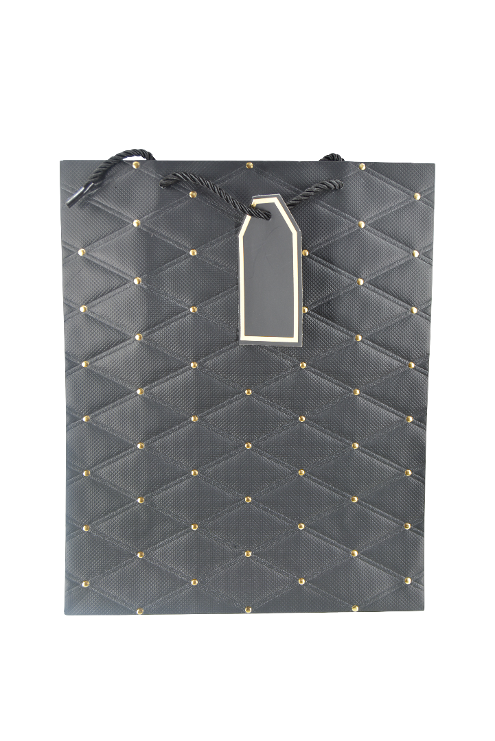Paper Gift Bag Quilted Design Black 26x32x12