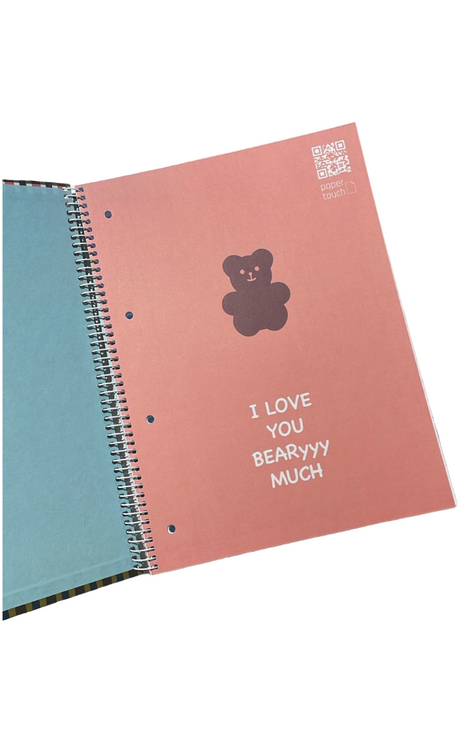 A4 Hardcover Spiral Notebook – 80 Sheets, 90 GSM, Lined – Teddy Bear Design
