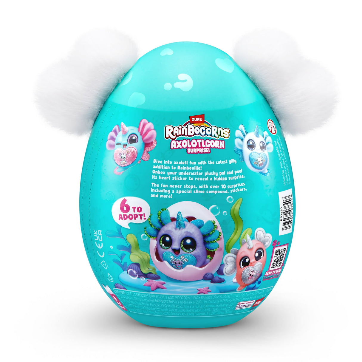 Rainbocorns Axolotlcorn Surprise - Cuddly Axolotl Unicorn Plush Egg with 10 Aquatic-Themed Surprises and Boo-Boocorn - Assorted