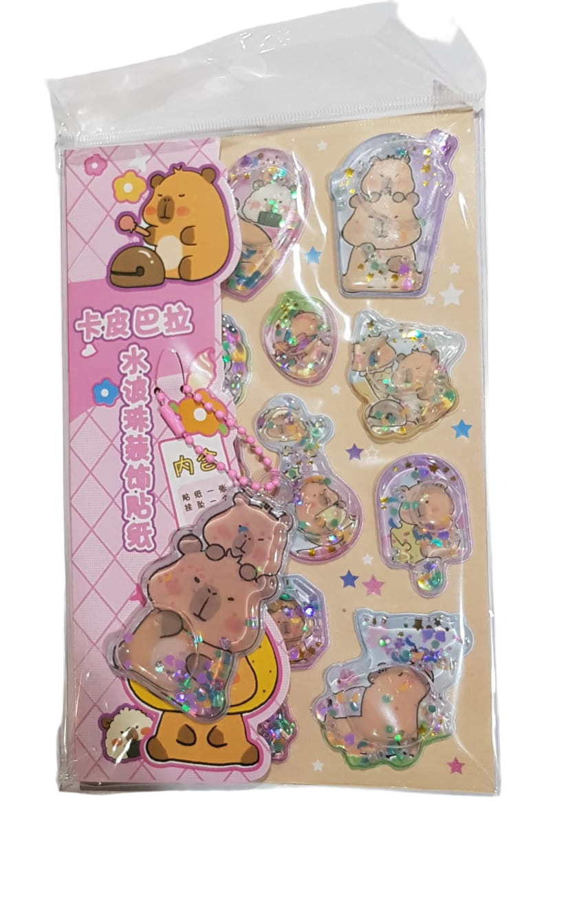 Capibara Liquid Glitter Confetti Stickers (Assorted Colors, Sold As Single)