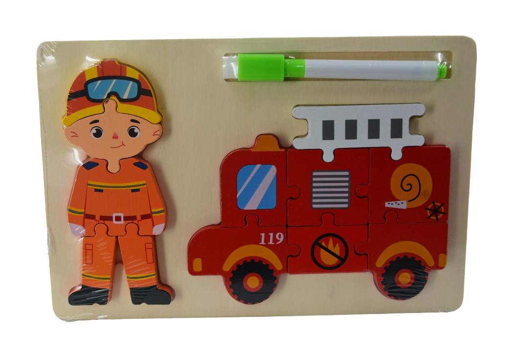 Montessori Wooden Puzzle with Writing Board Firefighter