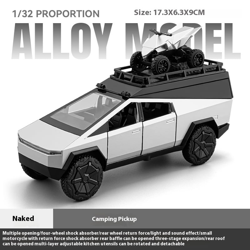 Tesla Cybertruck Model 1:32 with Roof Rack & Quad Bike