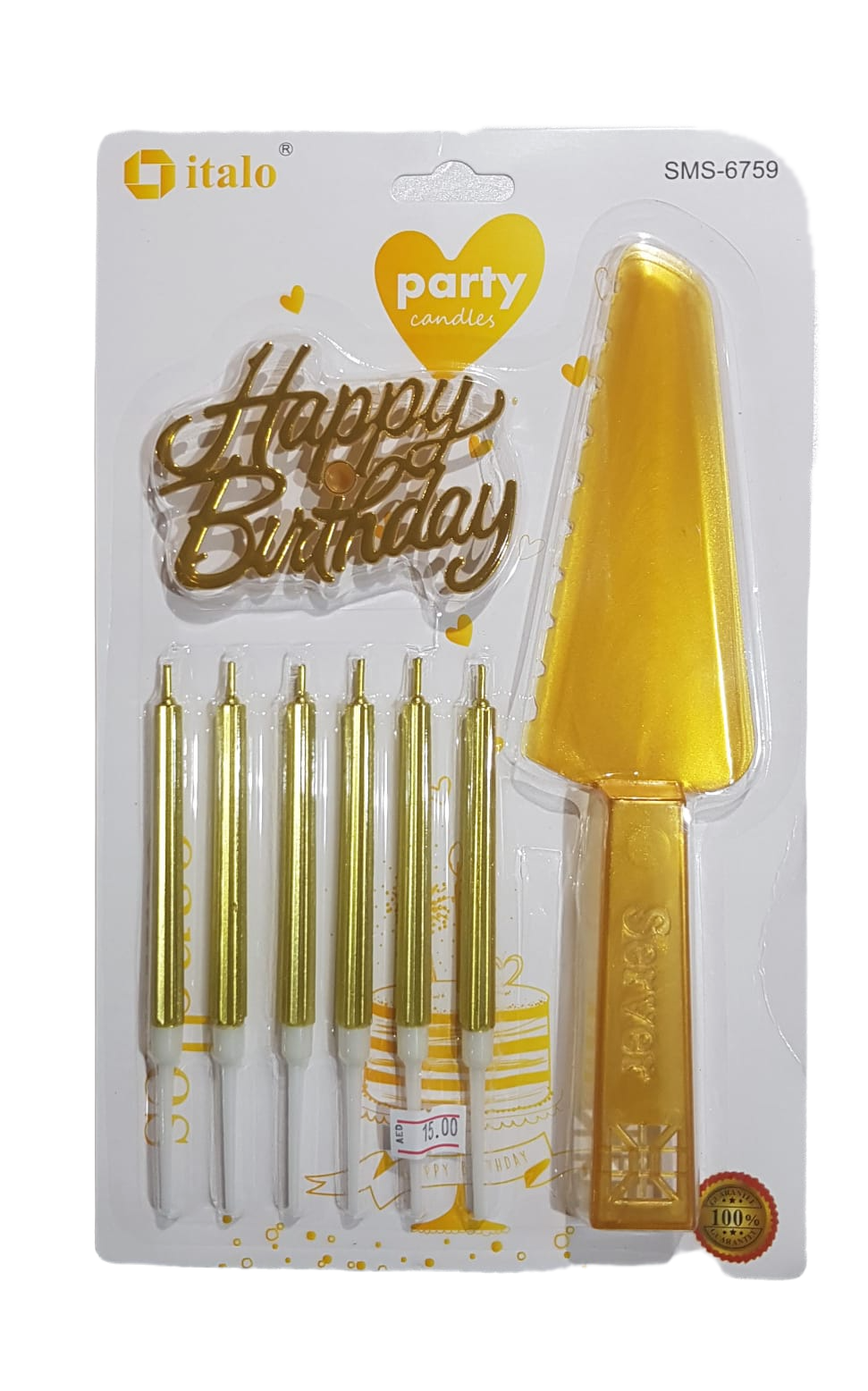 Birthday Candle Set with Holder & Cake Knife (Gold/Silver)