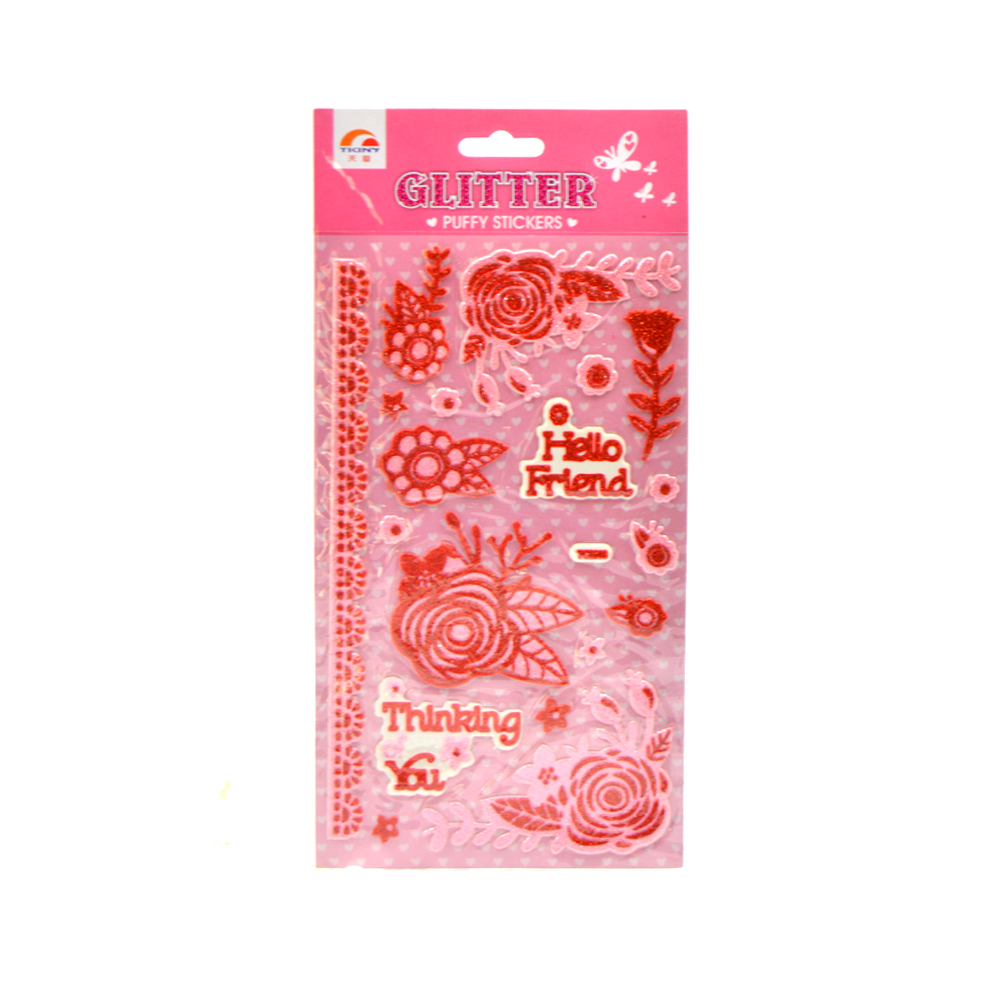 Flowers Glitter Puffy Stickers Tcm18