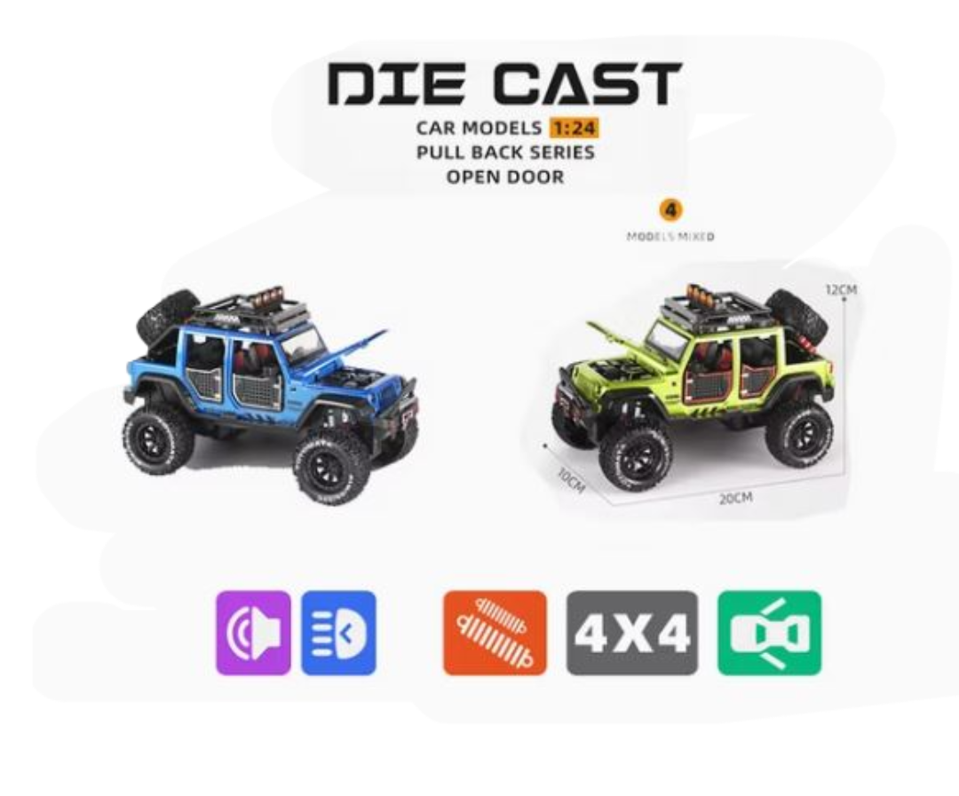 Jeep Wrangler Model 1:24 Scale (4 Assorted Colors, Sold As Single)