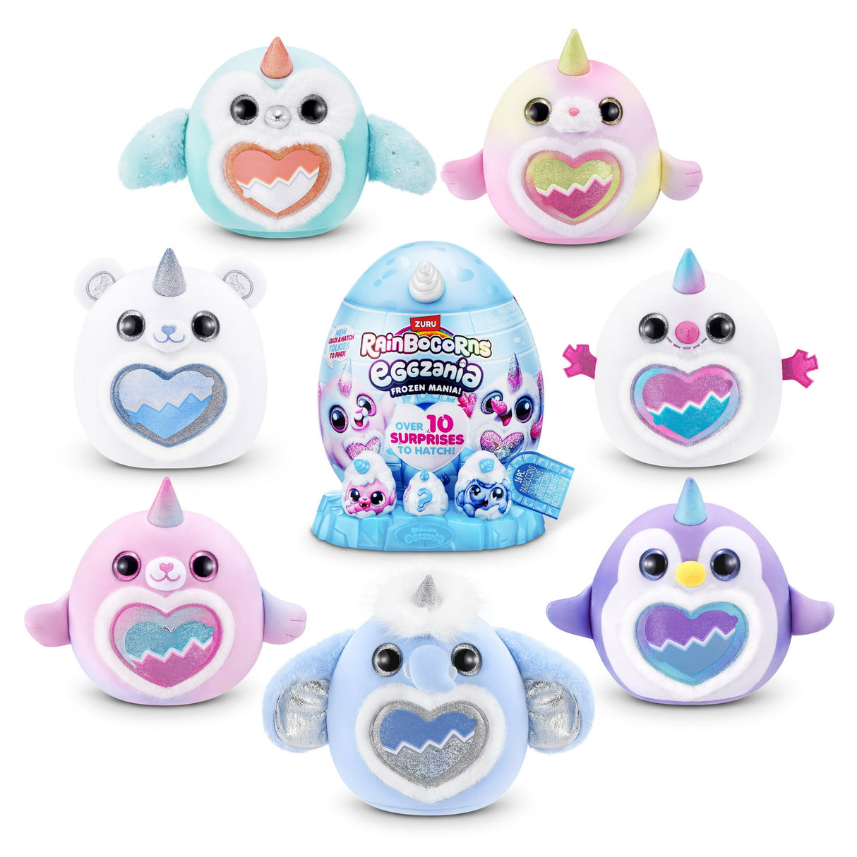 Rainbocorns Eggzania Frozen Mania - Frosty Unicorn Plush Egg with 10+ Snowy Surprises and Rare Snowman - Assorted (Snowy Owl Icey-Hoo)