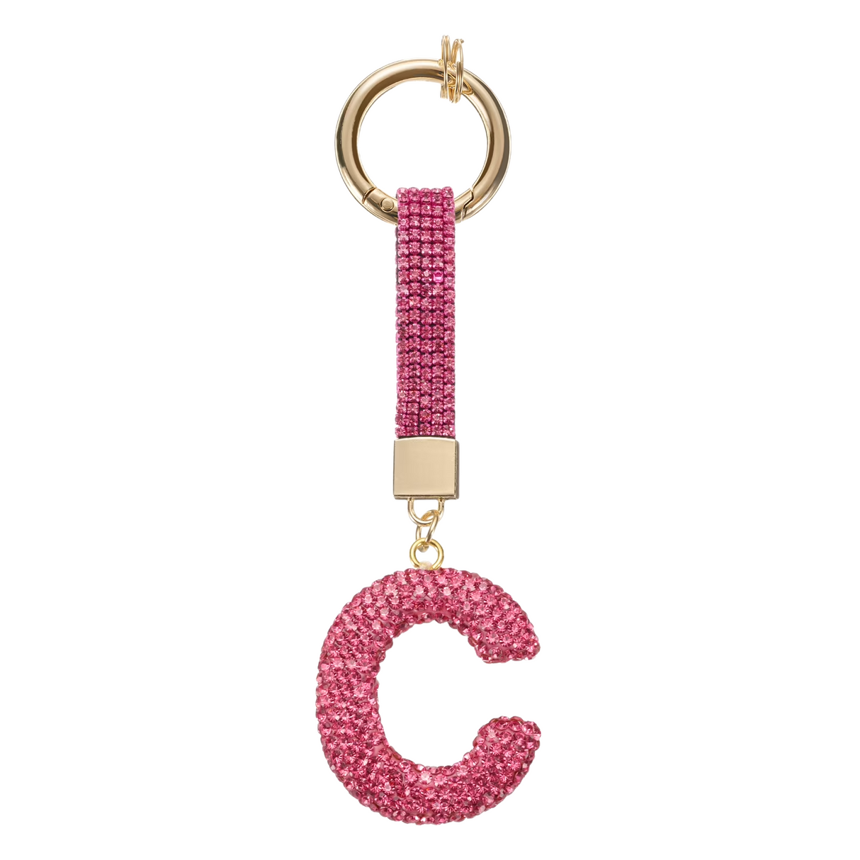 Pink Rhinestone Letter C Keychain