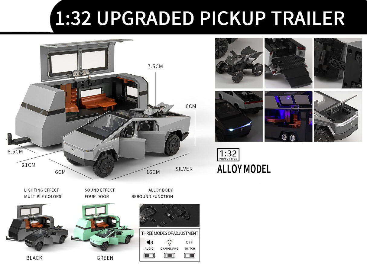 Tesla Cybertruck + Trailer & Quad 1:32 (Assorted colors, sold as single)