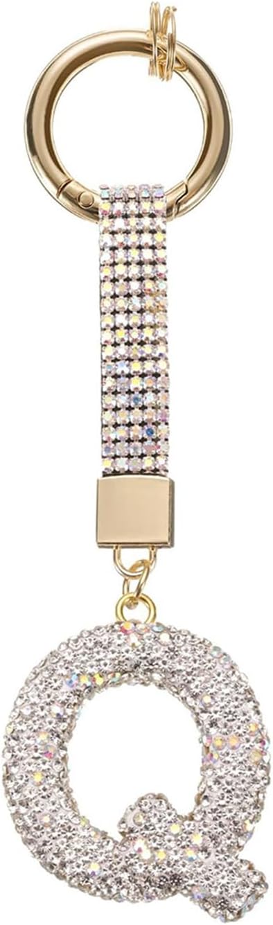 White Rhinestone Letter Q Keychain